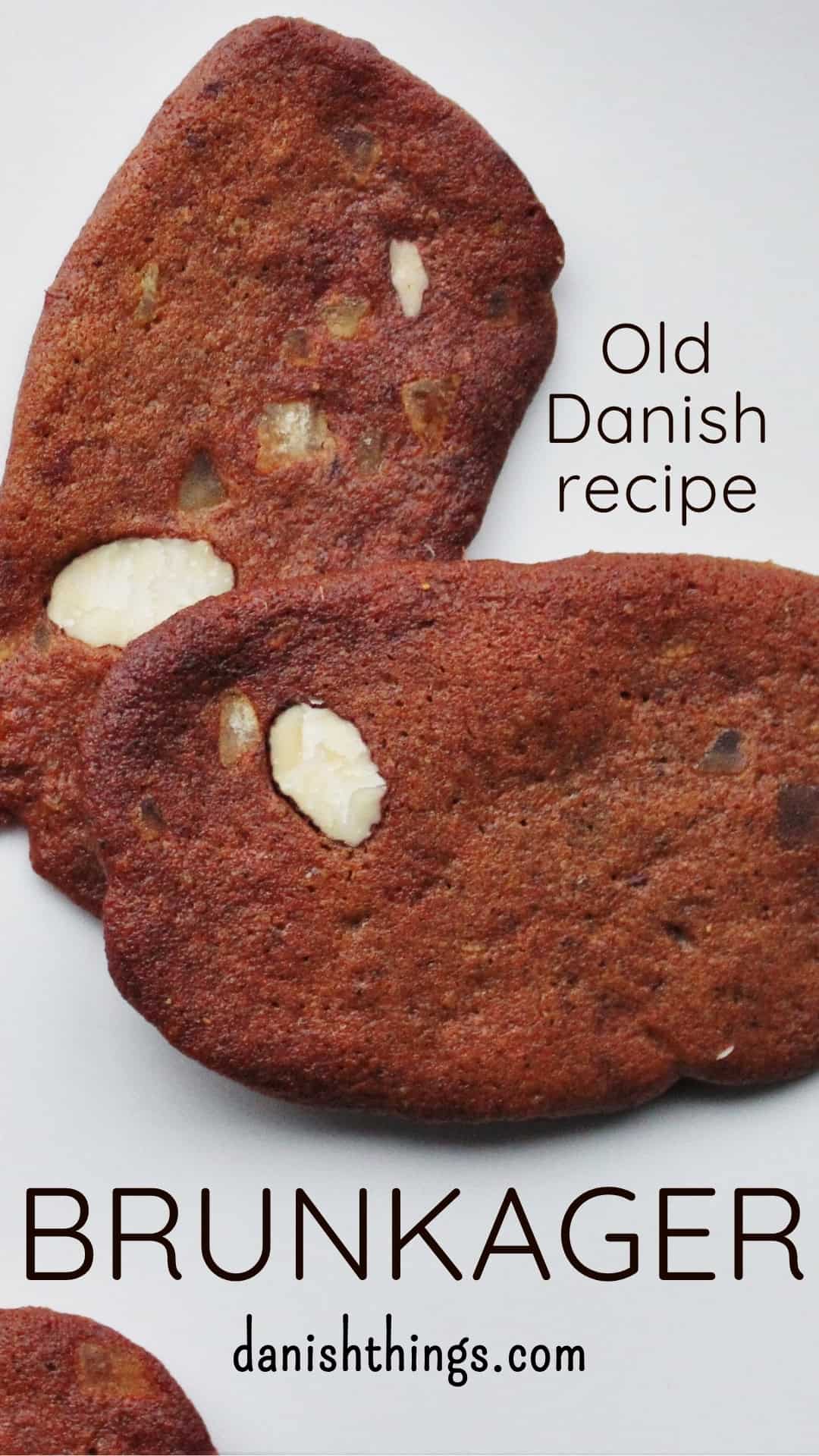 Brunkager - traditional spiced biscuits, the authentic taste of Danish Christmas Brunkager - authentic Danish brown spiced Christmas biscuits with almonds and candied peel. A classic for the Danish Christmas coffee table - or hygge with a glass of gløgg. Find recipes, print and inspiration throughout the year at danishthings.com © Christel Parby #DanishThings #cosy #Christmas #brunkager #classic #biscuits #Christmasbiscuits #cookies #ChristmasHygge #holidays