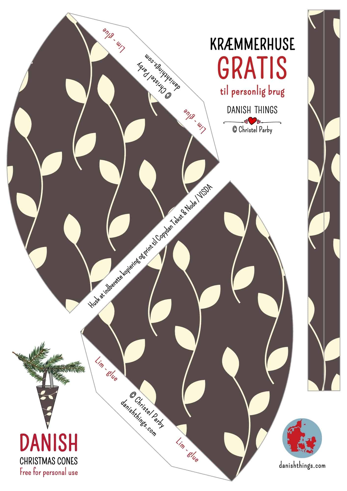 Lav nemme kræmmerhuse til jul! Få 4 gratis printdesigns i flotte farver (blå/guld og brun/beige). Hurtige at lave, nemme at dekorere. Perfekt juleprojekt for børn og voksne. © Christel Parby danishthings.com #DanishThings #kræmmerhuse #julepynt #juleklip #danishChristmas #DanskJul #jul #Danish #Christmas #klippeklistre #julehygge #hygge #diy #diyJulepynt #printables #gratisprint