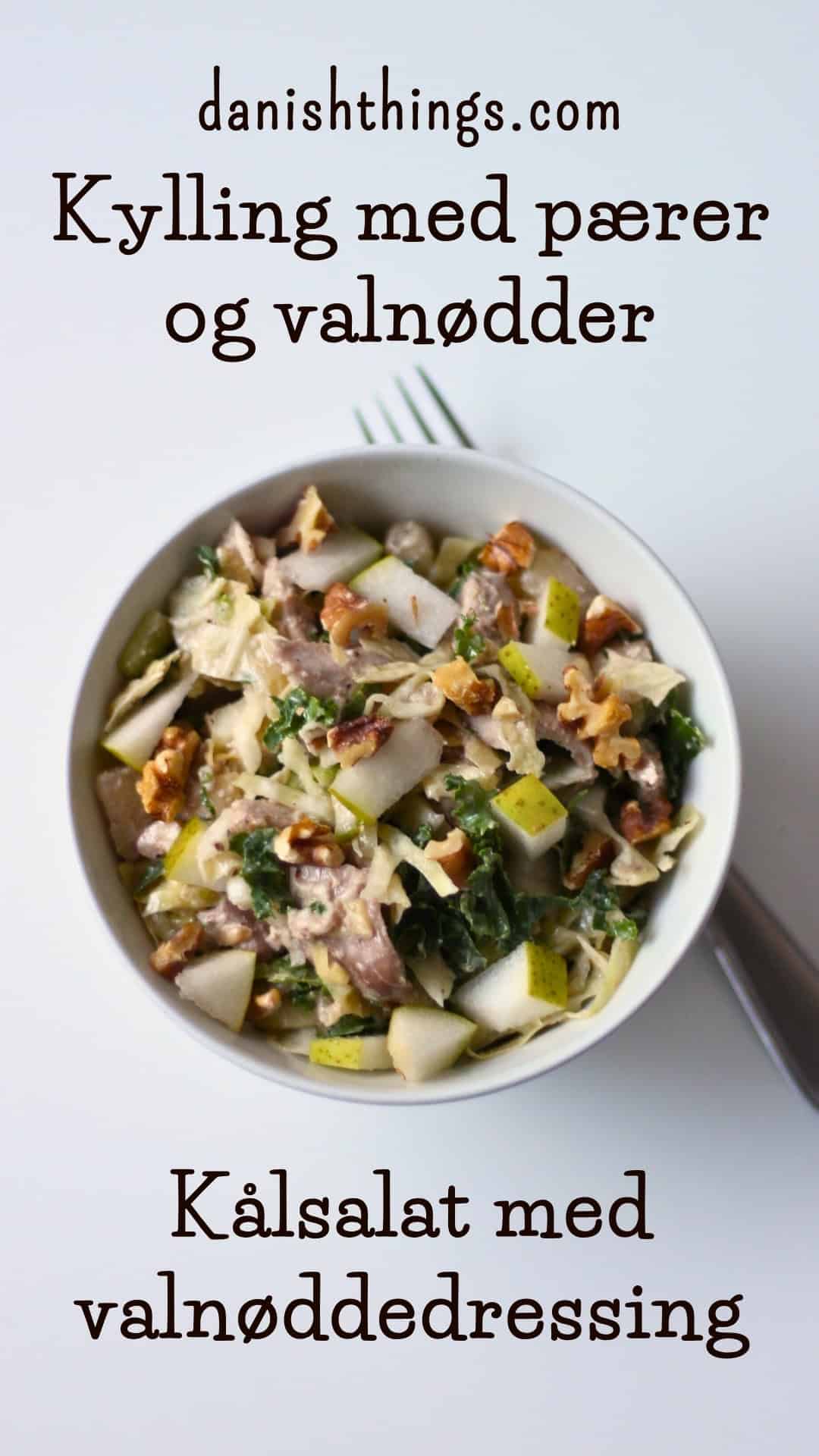 🥗Lækker kålsalat med kylling, sprød pære, bladselleri og cremet valnøddedressing. Perfekt som måltidssalat eller tilbehør til fjerkræ. Nem opskrift til hverdagen - find den på danishthings.com © Christel Parby #DanishThings  #kålsalat #måltidssalat #kyllingesalat #sund #valnødder #opskrift  #sundmad 
