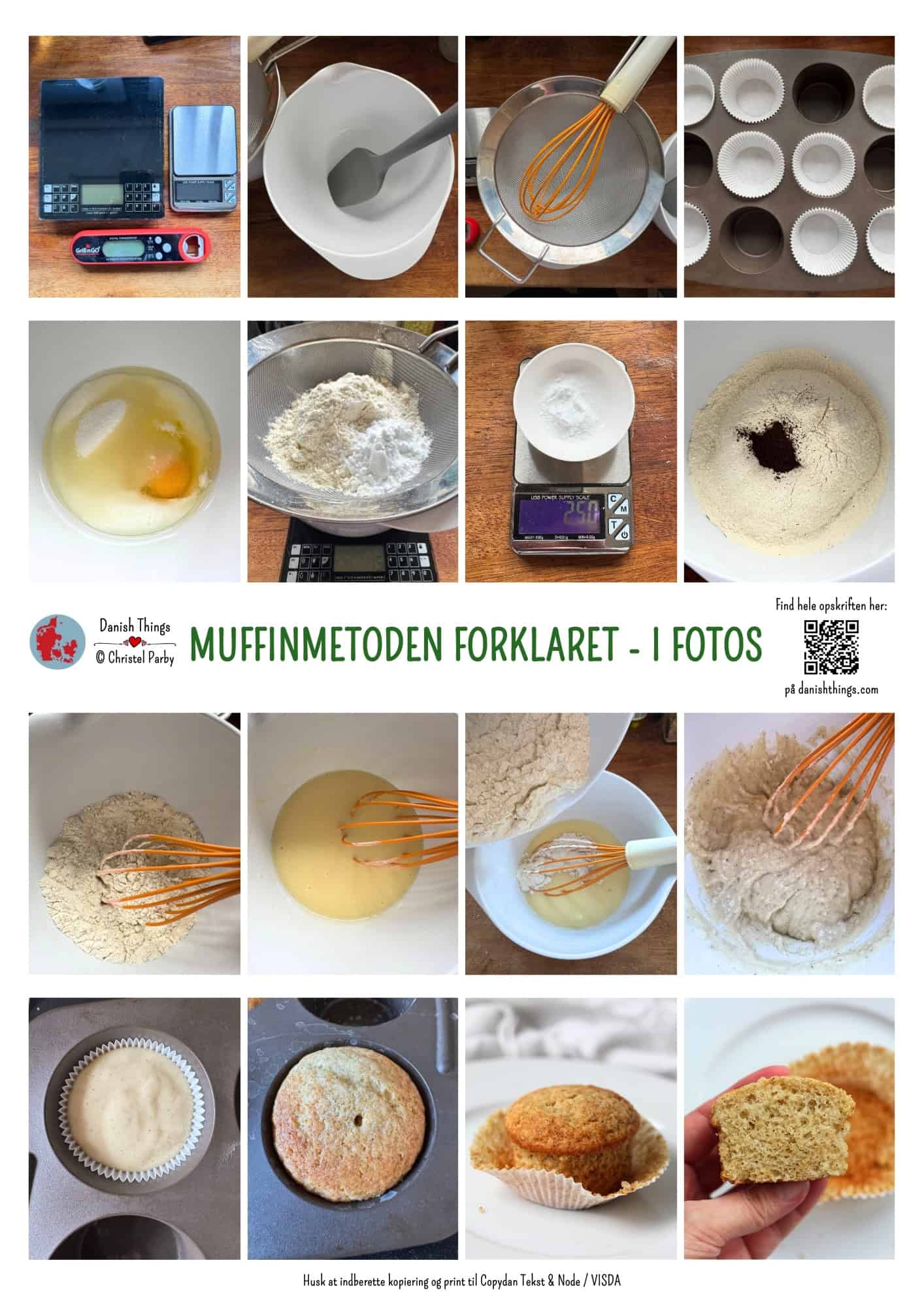 Muffinmetoden forklaret - i fotos. Sådan laver du nemme muffins uden mixer. Bag med olie, der giver fugtige muffins i flere dage. Guide + grundopskrift på saftige vaniljemuffins, der lykkes hver gang. © Christel Parby #DanishThings #muffinmetoden #bagetips #nemopskrift #hjemmebag #muffins #vaniljemuffins