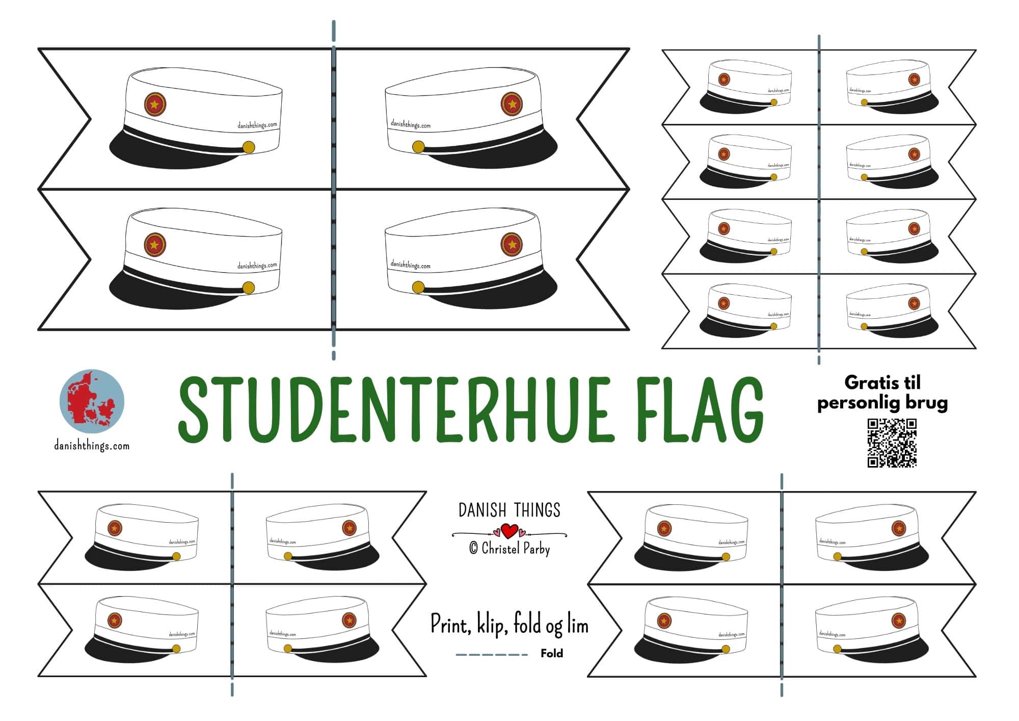 "Tillykke med huen" kort og studenterhue flag til print Print et "Tillykke med huen" kort til DIN student. Du kan også printe studenterhue-flag til kransekagen, vandmelonen, buketten, borddekorationen og meget mere. Vælg mellem kort og flag i rød, blå og "farv selv". Find de gratis print på danishthings.com © Christel Parby #DanishThings #tillykkemedhuen #studenterkort #gratisprint #student #studenterhue #tillykke #kageflag #studenterflag