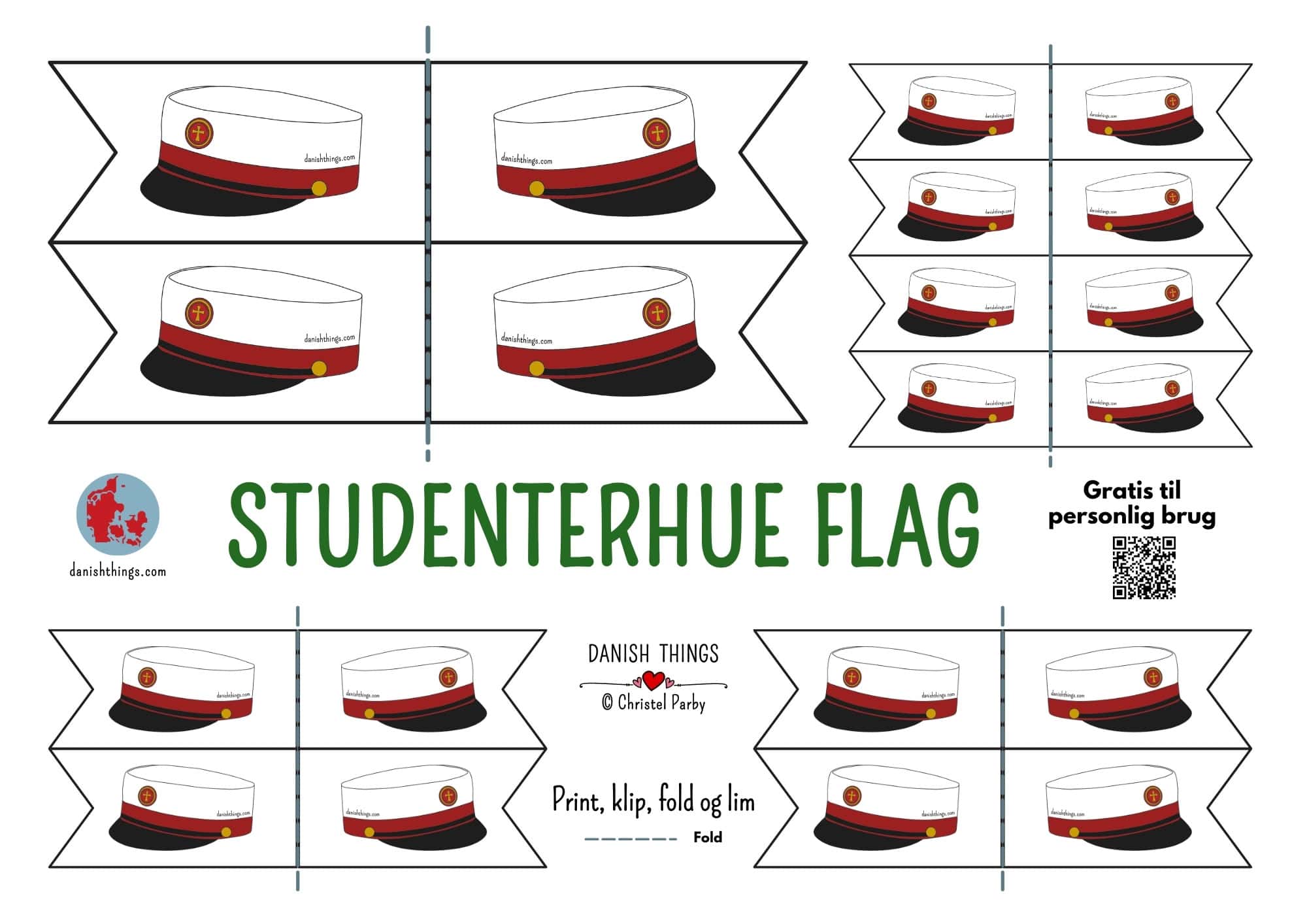 "Tillykke med huen" kort og studenterhue flag til print Print et "Tillykke med huen" kort til DIN student. Du kan også printe studenterhue-flag til kransekagen, vandmelonen, buketten, borddekorationen og meget mere. Vælg mellem kort og flag i rød, blå og "farv selv". Find de gratis print på danishthings.com © Christel Parby #DanishThings #tillykkemedhuen #studenterkort #gratisprint #student #studenterhue #tillykke #kageflag #studenterflag