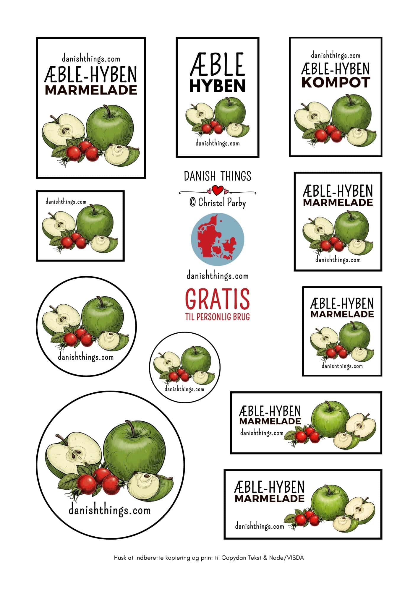 Æblemarmelade med hyben - få en 2-i-1 opskrift, tips og gratis etiketter Print gratis etiketter. Få opskriften på den lækreste æblemarmelade med hyben! En skøn efterårsmarmelade, hvor hyben giver smag og farve, og æblerne giver fylde. Lav marmeladen, udskriv de gratis etiketter og lim dem på – find det hele på danishthings.com © Christel Parby #DanishThings #æblemarmelade #hybenmarmelade #hjemmelavetmarmelade #efterårsmad #sanke #gratisprint #etiketter #diy #hjemmelavetgave